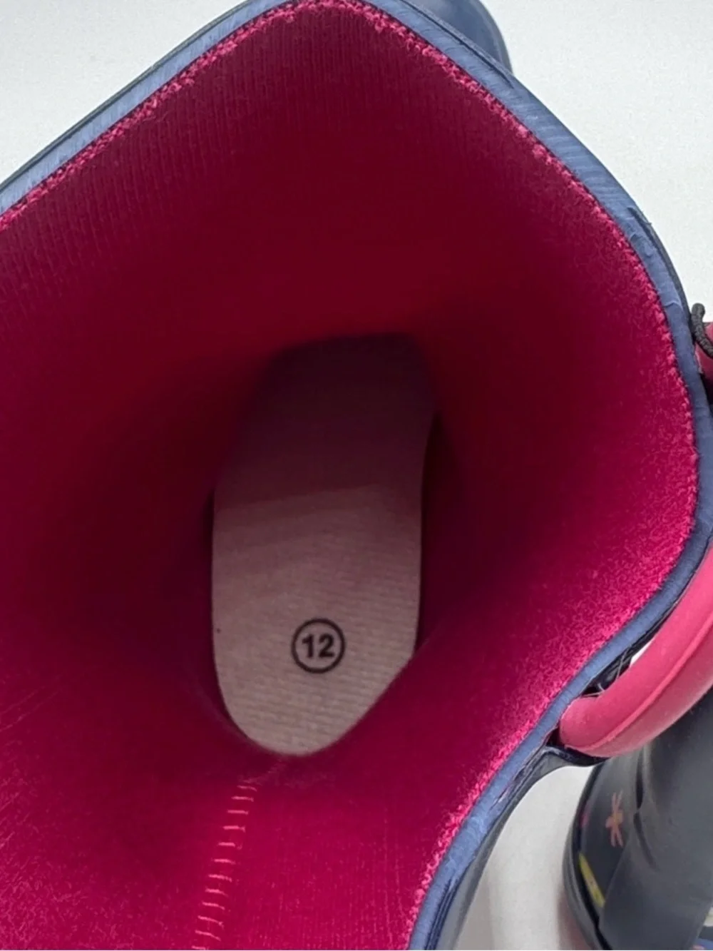 Kids Navy Dinosaur Rain Boots - Pink Trim Size 12